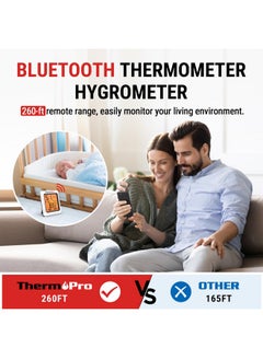 ThermoPro Hygrometer Thermometer For House Tp350, Bluetooth Room Indoor Greenhouse Thermometer Monitor Up To 260Ft, Backlit Humidity Meter Temperature Sensor With 2-Year Data Export  - Image 2