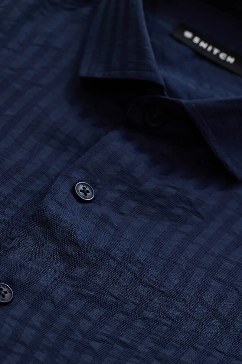 سنيتش Dark Blue Striped Half Sleeve Regular Fit Casual Shirt