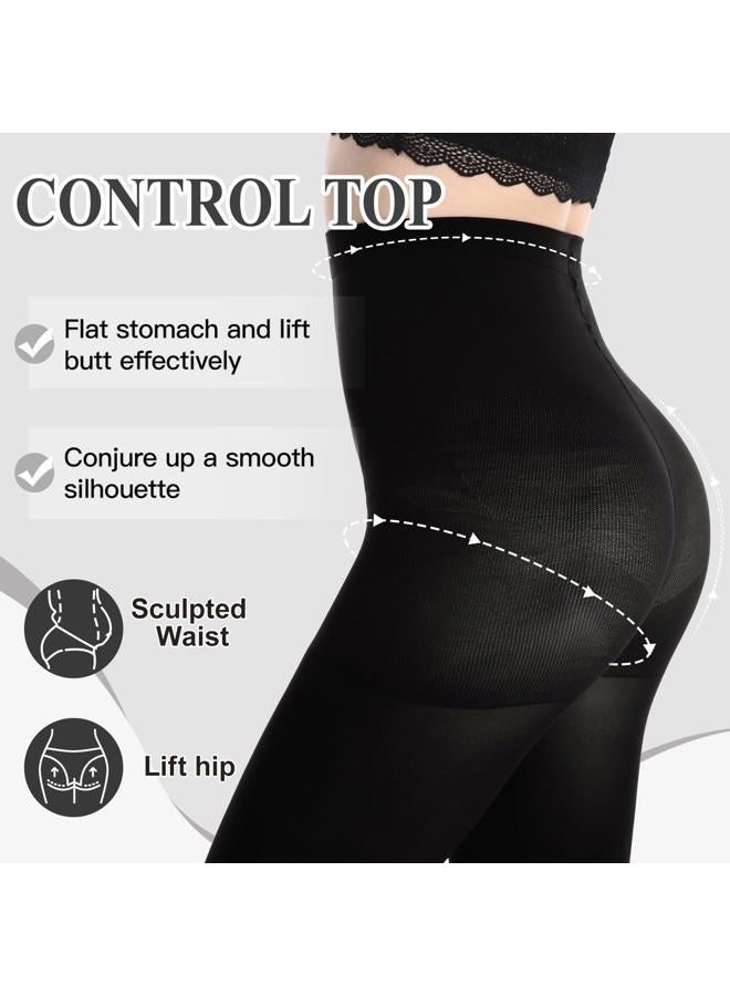 MANZI Women's 2-6 Pairs Opaque Control Top Tights Comfort Stretch 70 Denier Pantyhose, Black 2,nude 1,navy 1,red 1,coffee 1, XL - Image 4