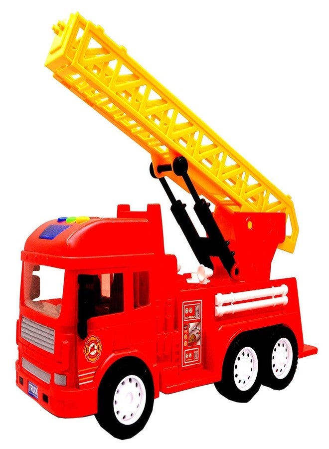 N2J2 SHOP Friction Powered Fire Rescue Truck with Lights Siren Sound Fire Engine with Extendable Resce Rotating Ladder for Toddlers Aged 3-10 Years Old - Image 1