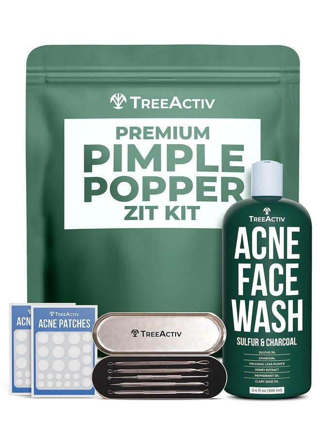 TreeActiv طقم أدوات إزالة الحبوب مع غسول الوجه و لاصقات حب الشباب أدوات إزالة الرؤوس السوداء الاحترافية طقم الوجه أداة استخراج الرؤوس السوداء من الفولاذ المقاوم للصدأ إزالة الحبوب والرؤوس السوداء والبيضاء - Image 1