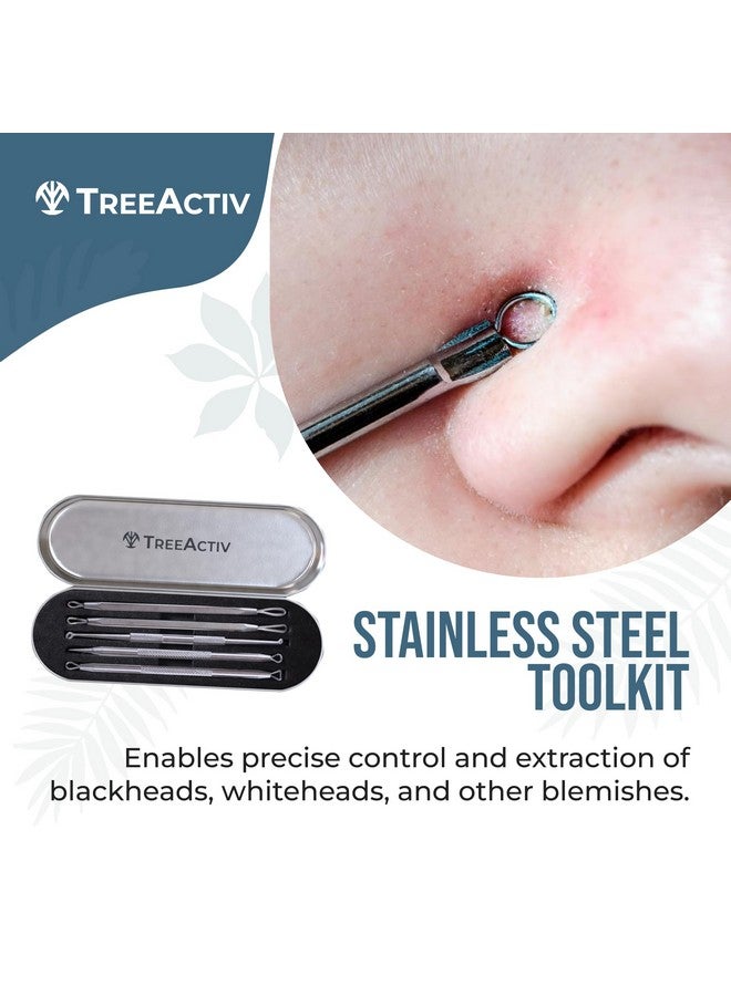 TreeActiv طقم أدوات إزالة الحبوب مع غسول الوجه و لاصقات حب الشباب أدوات إزالة الرؤوس السوداء الاحترافية طقم الوجه أداة استخراج الرؤوس السوداء من الفولاذ المقاوم للصدأ إزالة الحبوب والرؤوس السوداء والبيضاء - Image 3