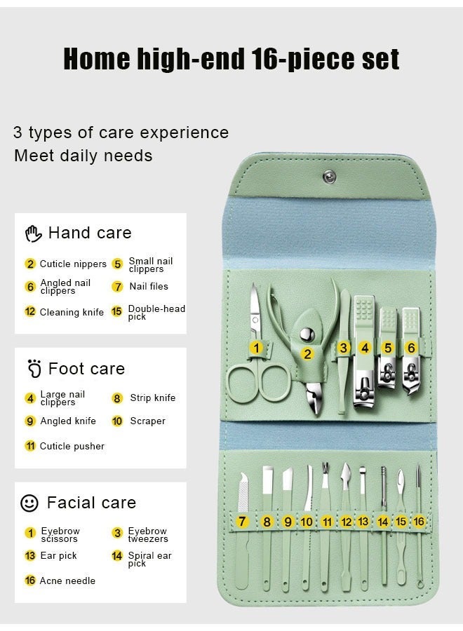 Super ZYouth 16 Piece Professional Pedicure and Nail Clipper Manicure Tool Set for Face Hand and Foot Care Green - Image 2