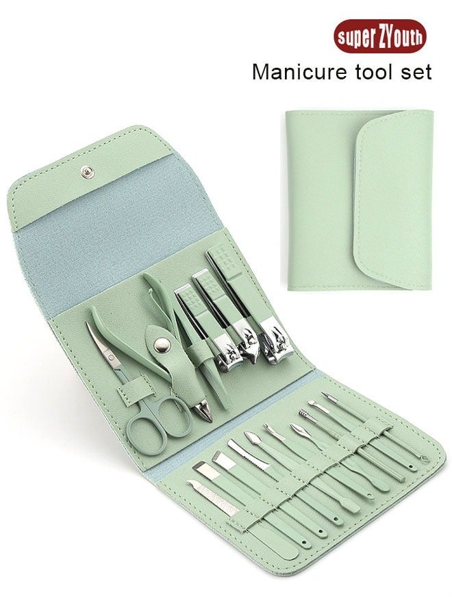 Super ZYouth 16 Piece Professional Pedicure and Nail Clipper Manicure Tool Set for Face Hand and Foot Care Green - Image 1