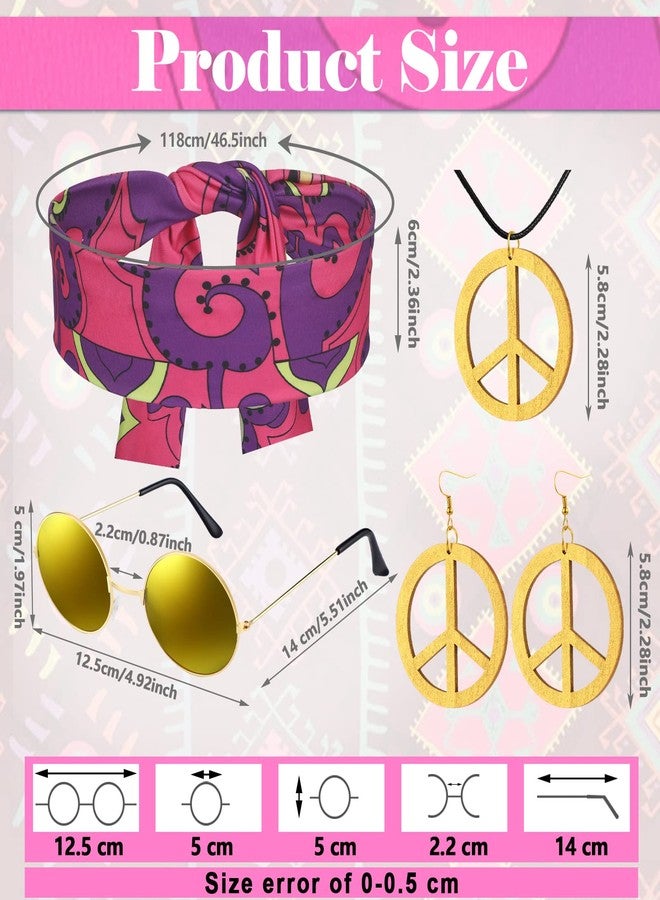 Haull 7 Pcs 60s 70s Outfits for Women Hippie Costume Set Hippie Boho Flared Pants Fringe Vest Tassel Peace Sign Accessories Set (Exotic, X-Large) - Image 2