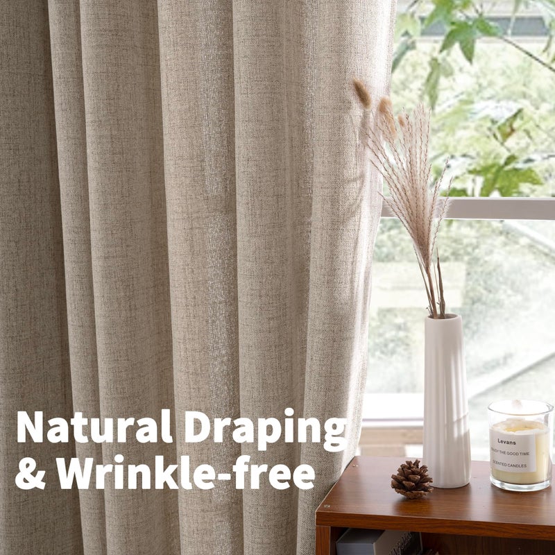 YoungsTex Dark Oatmeal Linen Curtains for Living Room - Tan Burlap Window Drapes Light Filtering with Back Tab Rod Pocket Semi Sheer Privacy for Farmhouse Bedroom, 2 Panels, 52 X 72 Inch - Image 5