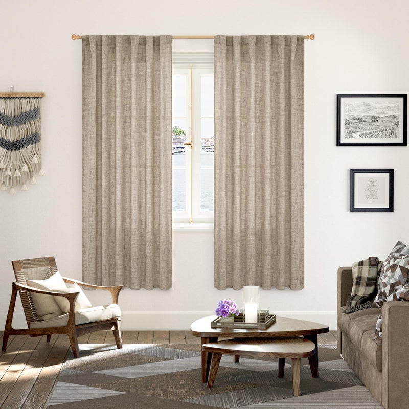 YoungsTex Dark Oatmeal Linen Curtains for Living Room - Tan Burlap Window Drapes Light Filtering with Back Tab Rod Pocket Semi Sheer Privacy for Farmhouse Bedroom, 2 Panels, 52 X 72 Inch - Image 2