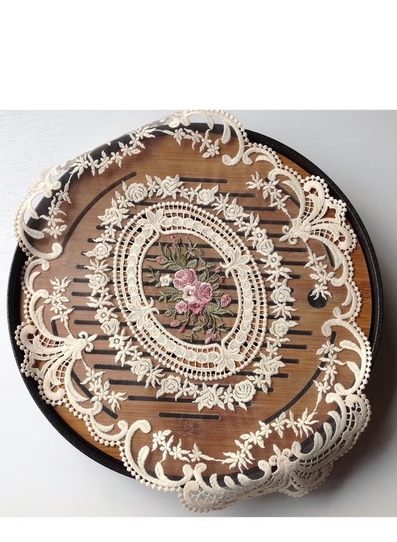 Moonstone Creations 2 Pack Retro French Style Lace Placemats, Fashionable Embroidered Cup Mat vase mat 43x32 cm ,Beige - Image 2
