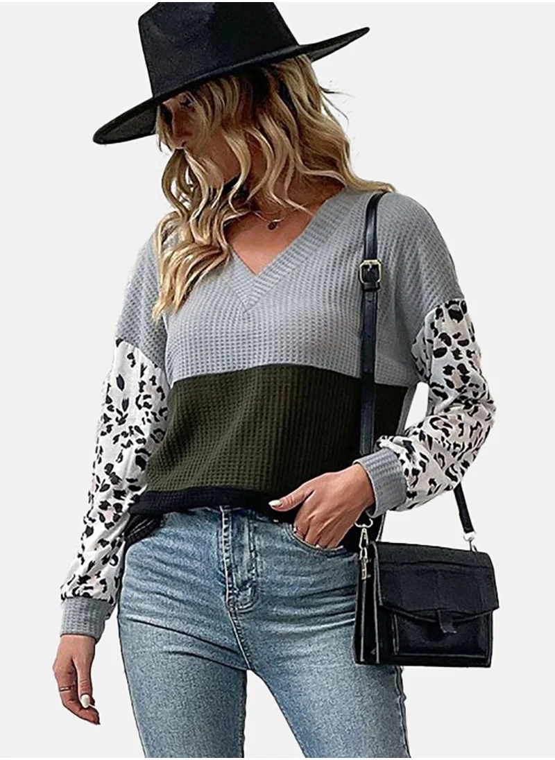 يونيكي Colourblocked Animal Printed Top