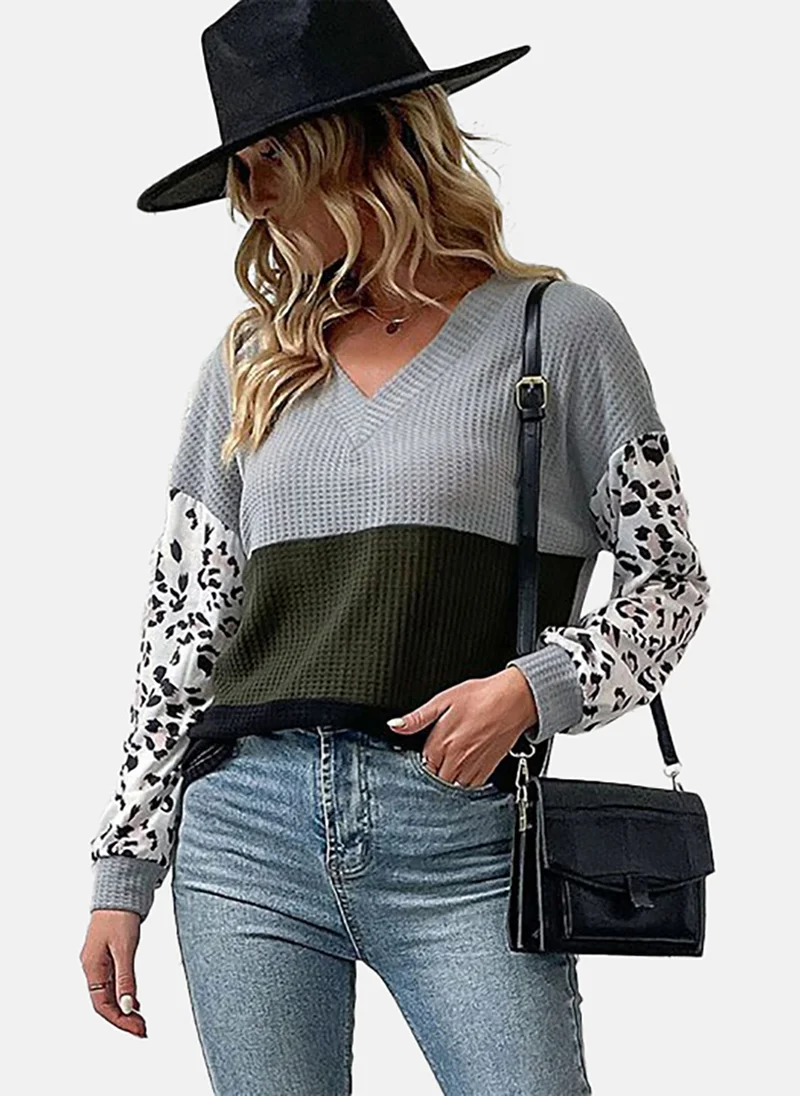 يونيكي Colourblocked Animal Printed Top