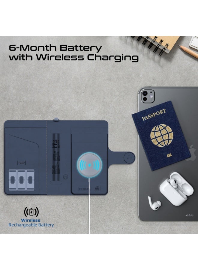 بروميت حامل جواز سفر ذكي من الجلد من بروميت مع حماية RFID، ومتتبع Apple Find My Global، وشحن لاسلكي، وبطارية تدوم 6 أشهر، ومنظم محفظة سفر مقاوم للماء والضياع - Image 4