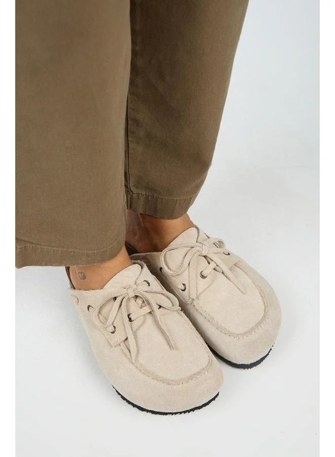 Manijero  Karis Women's Genuine Leather Lace-up Sabo Beige Slipper. for Women | Best Price UAE
