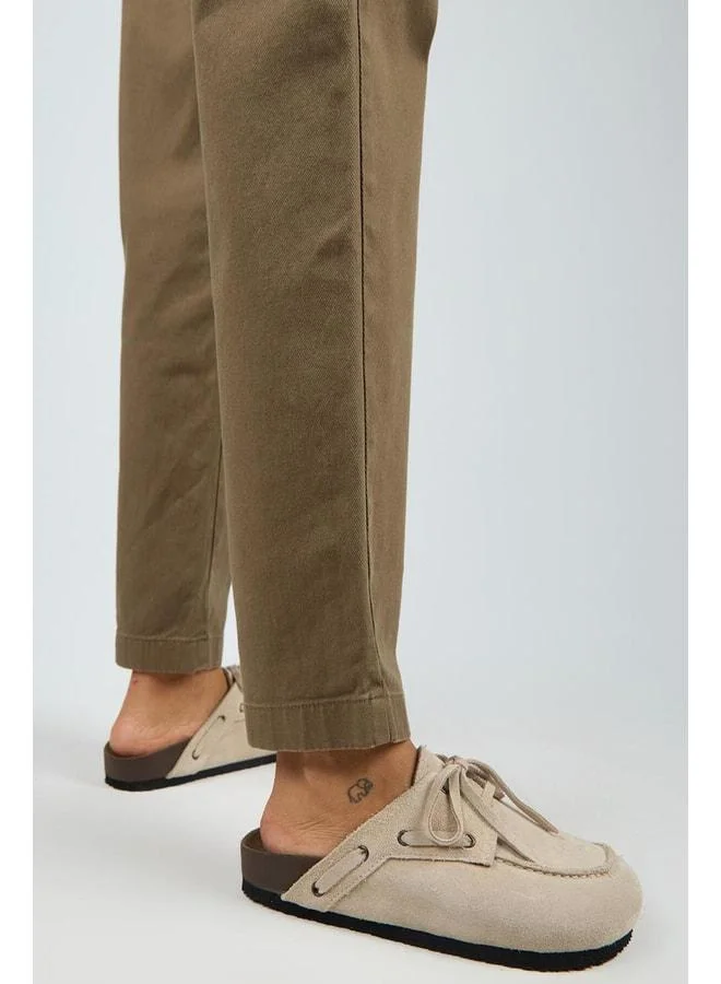 Karis Women's Genuine Leather Lace-up Sabo Beige Slipper.