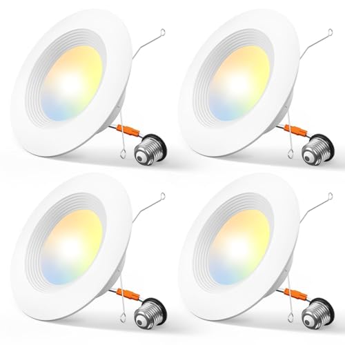 Amico 4 Pack 5/6 inch 5CCT LED Recessed Lighting, Dimmable, 12.5W=100W, 950LM, 2700K/3000K/4000K/5000K/6000K Selectable, Retrofit Can Lights with Baffle Trim, IC Rated - ETL & FCC, White - Image 1