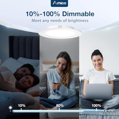 Amico 4 Pack 5/6 inch 5CCT LED Recessed Lighting, Dimmable, 12.5W=100W, 950LM, 2700K/3000K/4000K/5000K/6000K Selectable, Retrofit Can Lights with Baffle Trim, IC Rated - ETL & FCC, White - Image 3