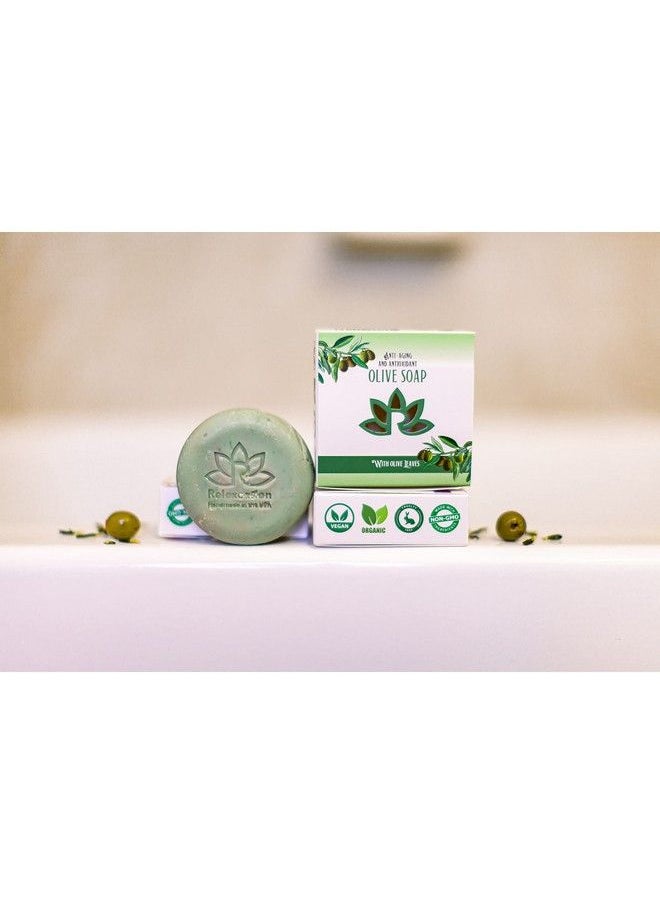 Relaxcation - صابون زيت الزيتون الطبيعي مع زيت الزيتون اليوناني النقي العضوي وأوراق الزيتون، صابون مرطب مضاد للشيخوخة ومضاد للأكسدة، معالج على البارد، مصنوع يدويًا في الولايات المتحدة الأمريكية - Image 1