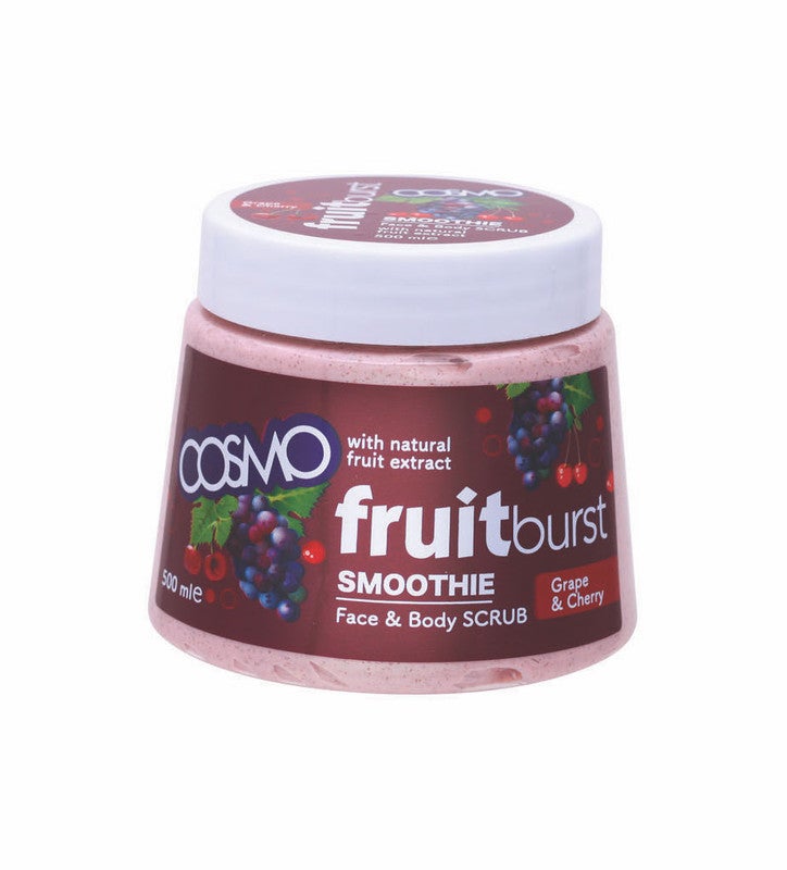 COSMO Fruitburst Grape & Cherry Body Scrub,Exfoliating Natural Scrub with Grape Seed & Cherry Extracts, Deep Cleansing and Moisturizing Formula for Smooth, Radiant Skin – Gentle for All Skin Types, 500 ml
