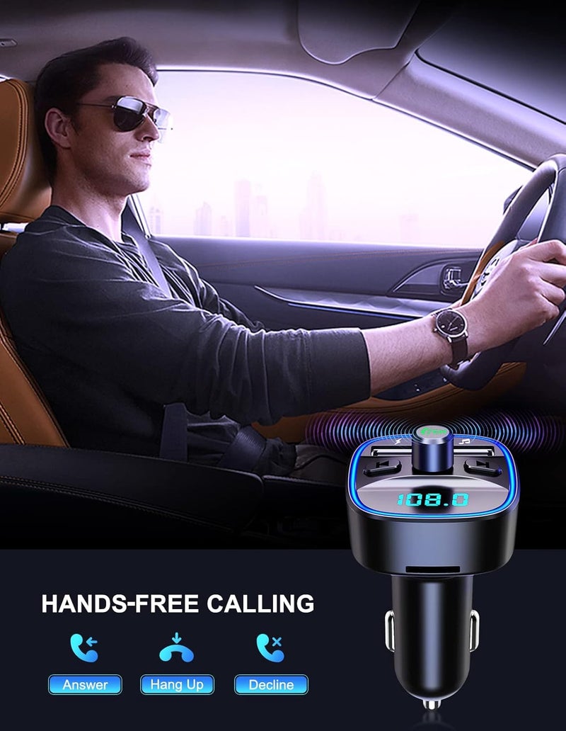 Comsoon (Upgraded) FM Transmitter, Bluetooth Car Adapter MP3 Player, Hands-Free Calling, Dual USB Ports (5V/2.4A & 1A), LED Screen, Support SD/TF Card Flash Drive - Image 3
