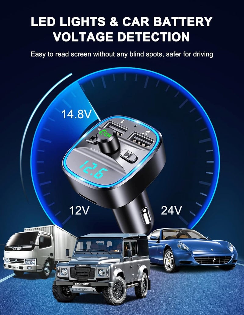 Comsoon (Upgraded) FM Transmitter, Bluetooth Car Adapter MP3 Player, Hands-Free Calling, Dual USB Ports (5V/2.4A & 1A), LED Screen, Support SD/TF Card Flash Drive - Image 4