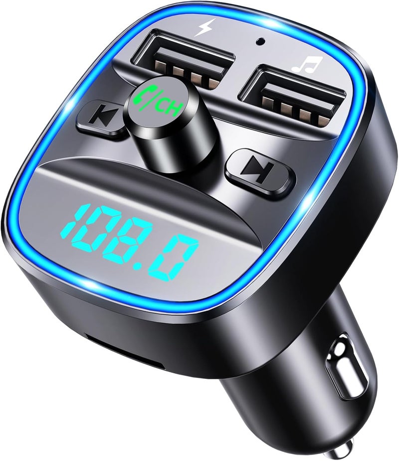 Comsoon (Upgraded) FM Transmitter, Bluetooth Car Adapter MP3 Player, Hands-Free Calling, Dual USB Ports (5V/2.4A & 1A), LED Screen, Support SD/TF Card Flash Drive - Image 1