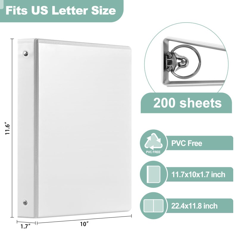 SUIN 1-Inch 3-Ring-Binder, Customizable Clear View Cover, for US Letter Size 8-1/2 x 11'', Perfect for Office/School (White - 12 Packs) - Image 2