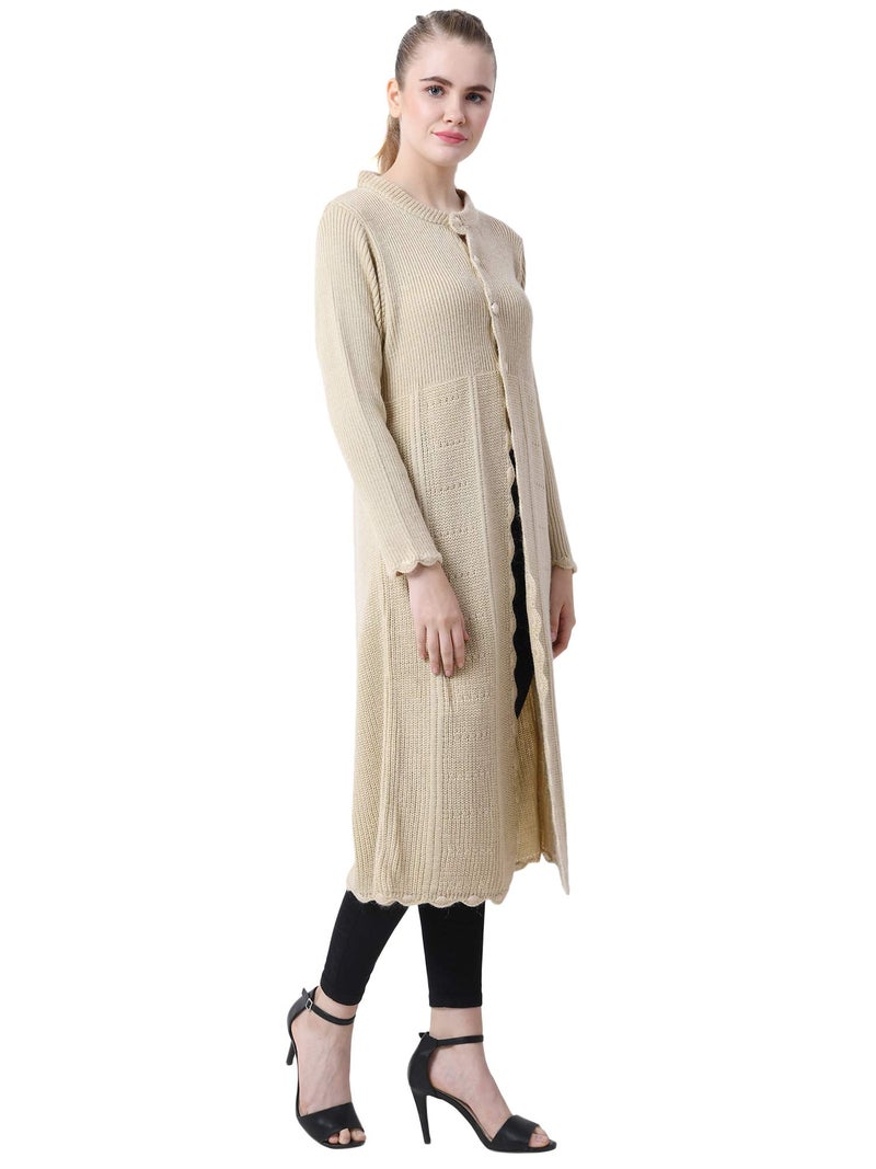 Matelco Women's Wool Round Neck Cardigan (A-30-AD0048001BG-XL_Beige_X-Large) - Image 3