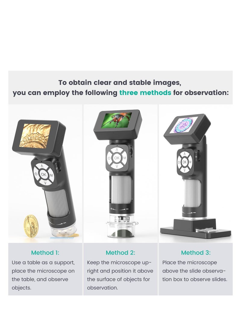 SYOSI Portable Pocket Microscope Kit, Mini Handheld Digital Microscope 500X with 8 Adjustable LED Lights and 2" LCD Screen, Pocket Microscope Kit for Kids and Adults, Windows PC Compatible - Image 4