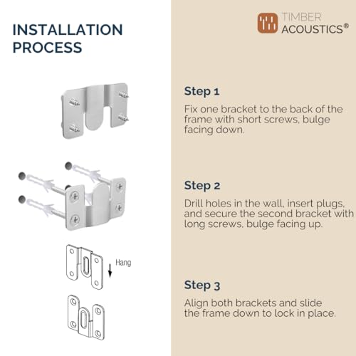 Timber Acoustics® Heavy Duty Stainless Steel Wall Mounting Brackets for Acoustic Panels, Mirrors, Photo Frames, Shelves and Headboards, Invisible Concealed Wall Mount Hardware (Set of 2) - Image 4