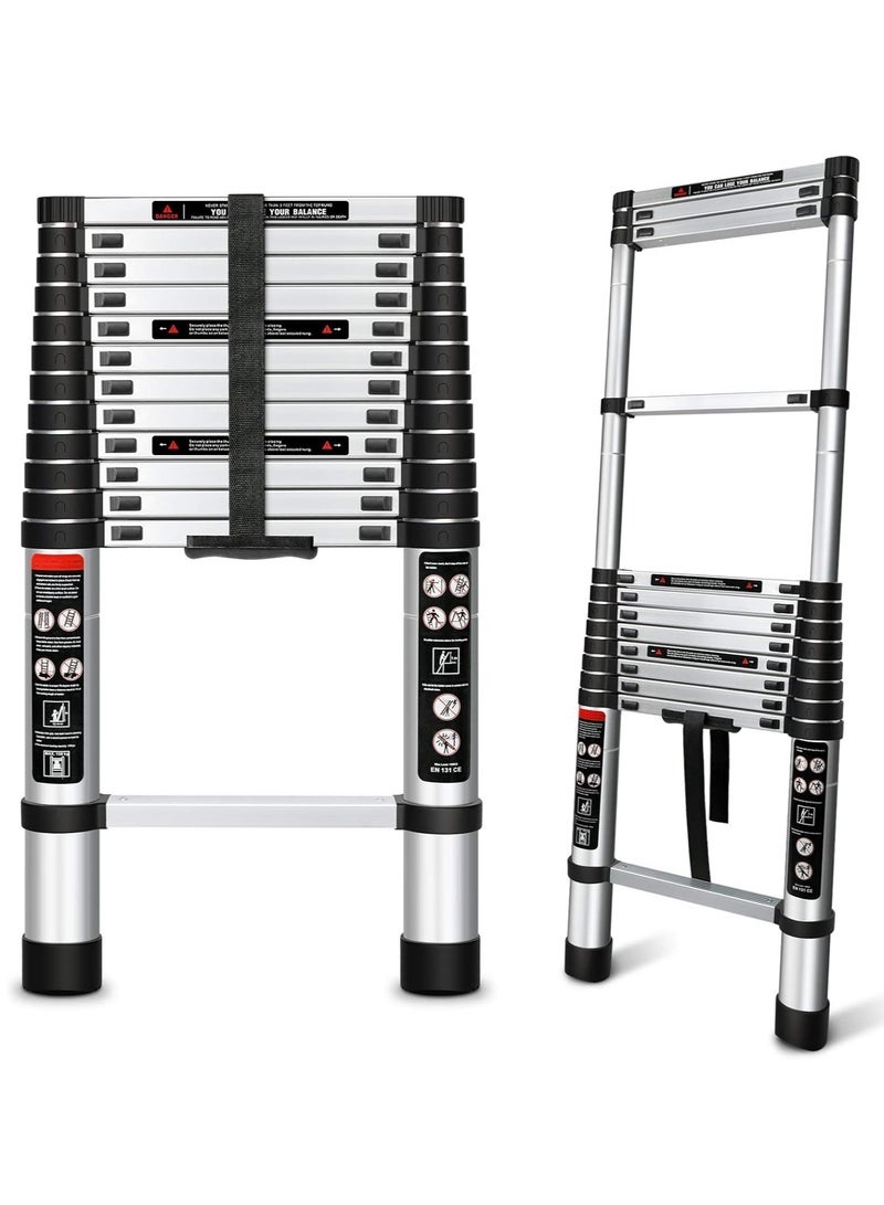 3.8m Telescopic Ladder, Aluminum Folding Ladder with Lock Mechanism, Heavy Duty Extension Ladder with 150kg Load Capacity, Multi-Purpose Compact Ladder for Home Use or Outdoor Work - Image 1