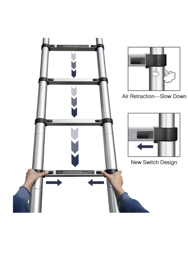 3.8m Telescopic Ladder, Aluminum Folding Ladder with Lock Mechanism, Heavy Duty Extension Ladder with 150kg Load Capacity, Multi-Purpose Compact Ladder for Home Use or Outdoor Work - Image 3