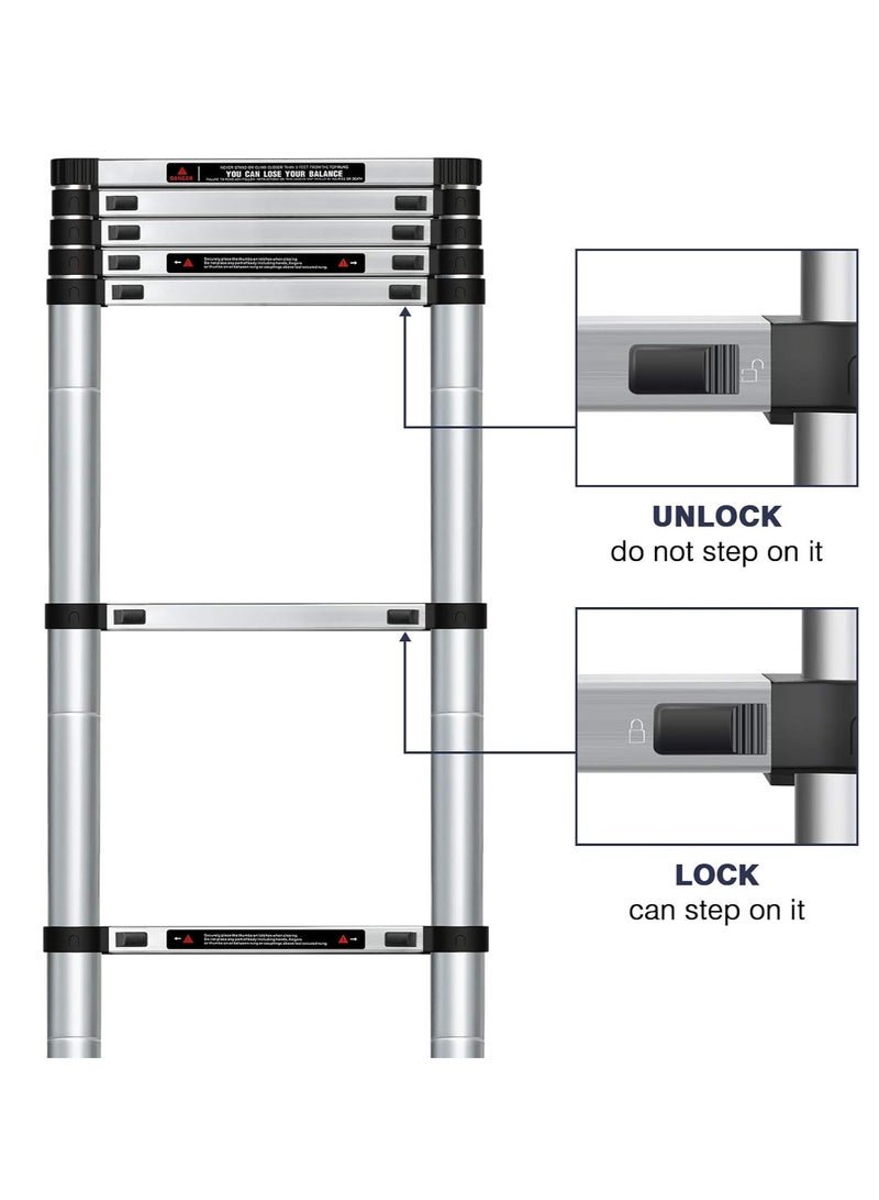 3.8m Telescopic Ladder, Aluminum Folding Ladder with Lock Mechanism, Heavy Duty Extension Ladder with 150kg Load Capacity, Multi-Purpose Compact Ladder for Home Use or Outdoor Work - Image 4