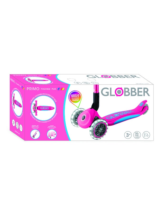 GLOBBER سكوتر أطفال قابل للتعديل وقابل للطي من بريمو بلس مع أضواء LED - سكوتر ثلاثي العجلات - فوشيا وأزرق - Image 2