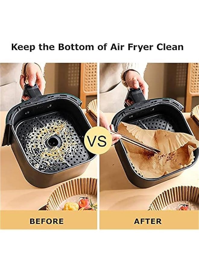 RYNX - 100 Air Fryer Disposable Paper Liners,Nonstick Air Fryer Liners Square Baking Paper,Oilproof,Waterproof,Food Grade Parchment for Baking Roasting Microwave,Fits 6.37.9 Inch Air Fryers - Image 1