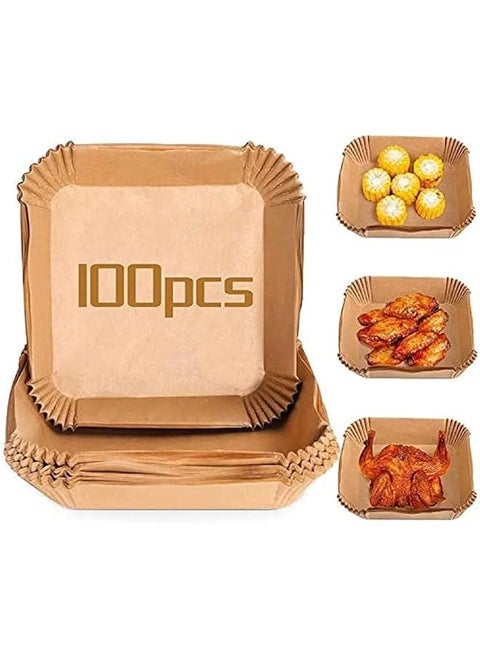 100 Air Fryer Disposable Paper Liners,Nonstick Air Fryer Liners Square Baking Paper,Oilproof,Waterproof,Food Grade Parchment for Baking Roasting Microwave,Fits 6.37.9 Inch Air Fryers