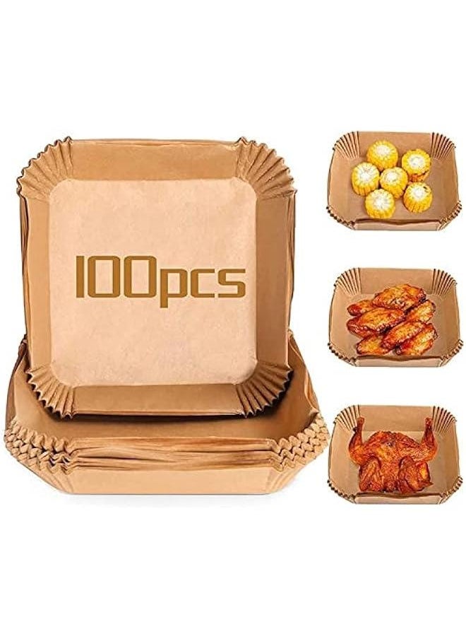 RYNX - 100 Air Fryer Disposable Paper Liners,Nonstick Air Fryer Liners Square Baking Paper,Oilproof,Waterproof,Food Grade Parchment for Baking Roasting Microwave,Fits 6.37.9 Inch Air Fryers - Image 1
