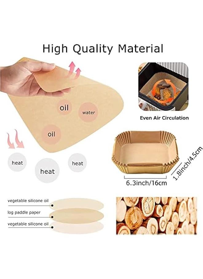 RYNX - 100 Air Fryer Disposable Paper Liners,Nonstick Air Fryer Liners Square Baking Paper,Oilproof,Waterproof,Food Grade Parchment for Baking Roasting Microwave,Fits 6.37.9 Inch Air Fryers - Image 1