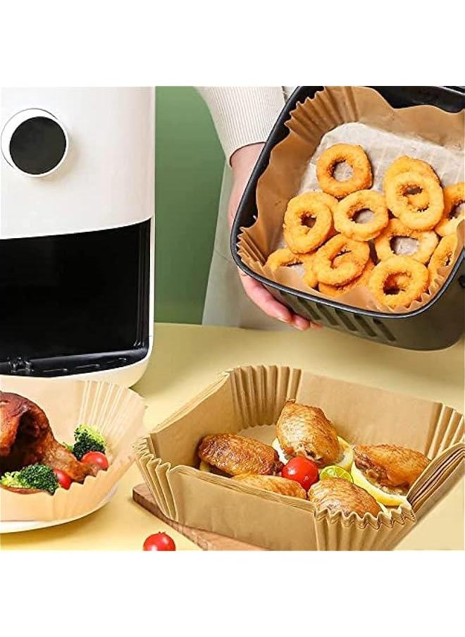 RYNX - 100 Air Fryer Disposable Paper Liners,Nonstick Air Fryer Liners Square Baking Paper,Oilproof,Waterproof,Food Grade Parchment for Baking Roasting Microwave,Fits 6.37.9 Inch Air Fryers - Image 1