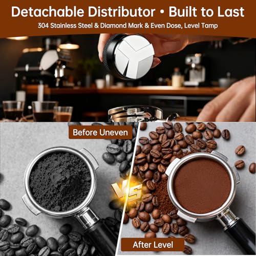 YAQUHO 9 Pcs Espresso Accessories Kit, 51mm Espresso Tamper Tools, with Wooden Espresso Tamping Station, Distributor, Stirrer, Dosing Funnel,Puck Screen, Brush, Latte Art Pen and Decorative Stencils - Image 5