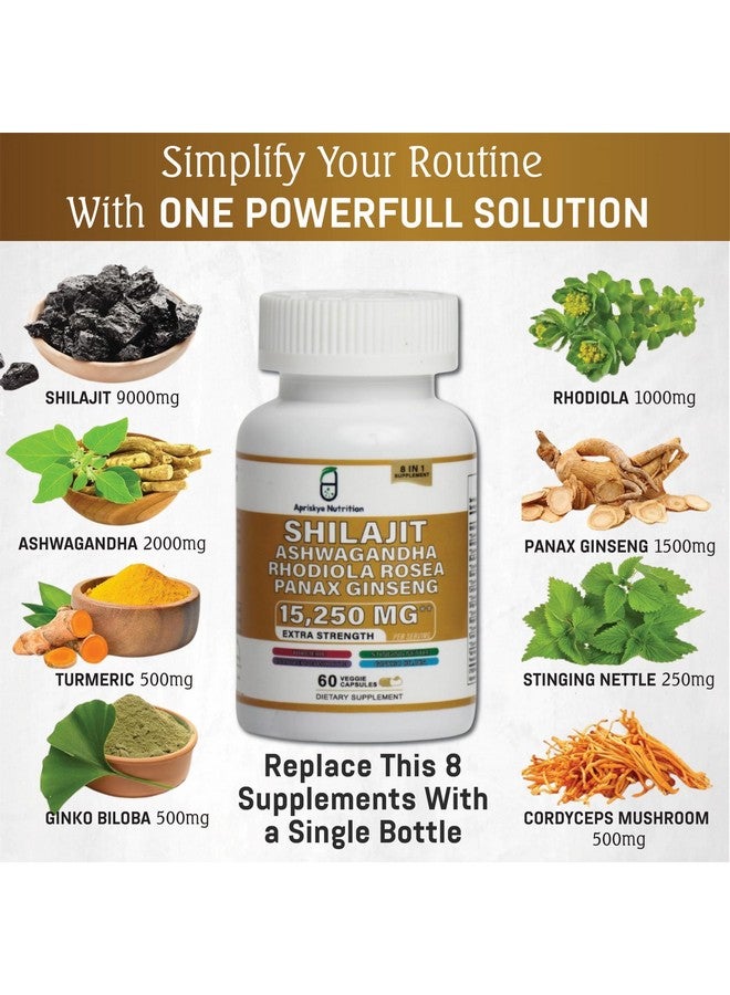 Generic Shilajit Pure Himalayan 9000mg, Ashwagandha 2000mg, Natural 8 in 1 Shilajit & Ashwagandha Capsules for Men & Women, Pure Shilajit Mens Supplement, Boost Energy with Organic Ashwagandha Supplements  - Image 2