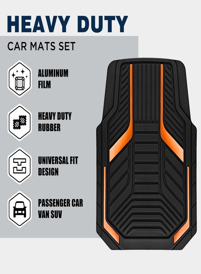PIC AUTO Heavy Duty Rubber Floor Mats, Orange Aluminum Film Car Mats Set, Front and Rear Car Mats with Anti-Slip Backing, All Weather Protection, Trim-to-Fit for Automotive SUV, Sedan, Van - Image 2