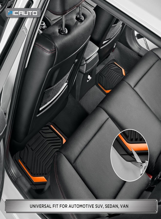 PIC AUTO Heavy Duty Rubber Floor Mats, Orange Aluminum Film Car Mats Set, Front and Rear Car Mats with Anti-Slip Backing, All Weather Protection, Trim-to-Fit for Automotive SUV, Sedan, Van - Image 4