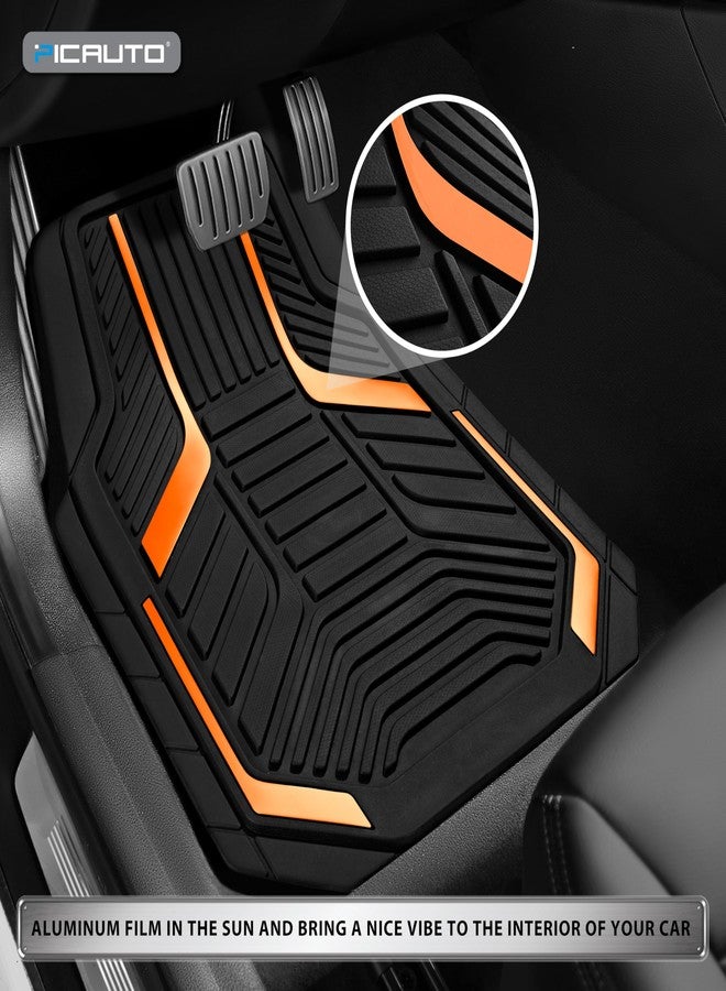 PIC AUTO Heavy Duty Rubber Floor Mats, Orange Aluminum Film Car Mats Set, Front and Rear Car Mats with Anti-Slip Backing, All Weather Protection, Trim-to-Fit for Automotive SUV, Sedan, Van - Image 3