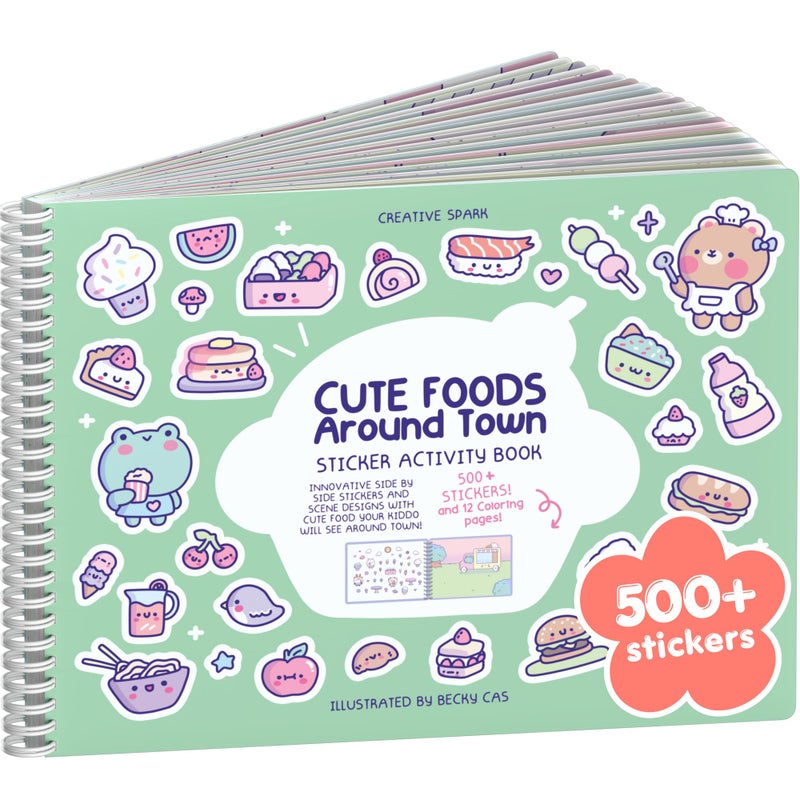 CUPKIN Cute Foods Around Town 500 Sticker Book for Girls by Cupkin Toddler Airplane Activity Coloring Sticker Book Road Trip Essentials 12 Coloring Pages 12 Scenes for Ages 28 Years - Image 2