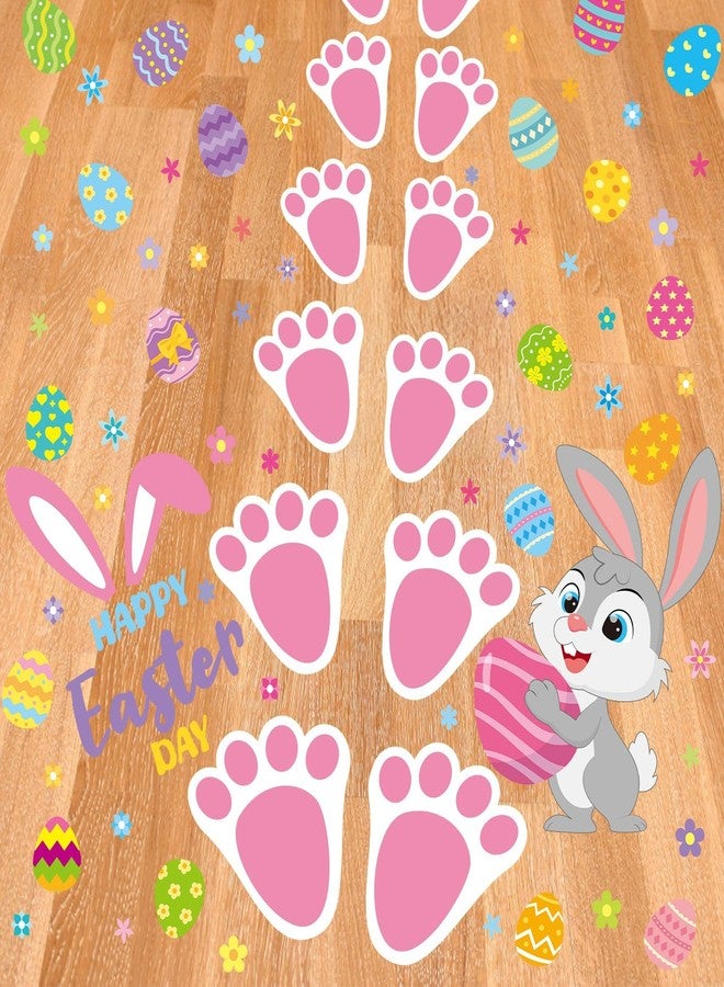 AUGSUN Easter Bunny Footprint Stickers for Floor, 10 Sheets with 275PCS Bunny Paw Prints and Easter Eggs Design, Self-Adhesive Vinyl Decorations - Image 1