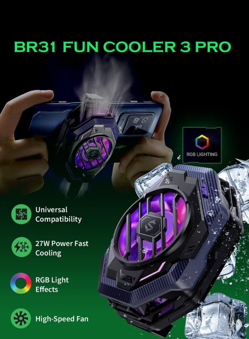 Arabest Black Shark Fun Cooler 3 Pro BR31 20W Powerful Cooling, Equipped With High-Speed Fan,Separated Cooling Structure,In-App Control, Adjust Fan Speed & RGB Lights & Universal Compatibility - Black - Image 1