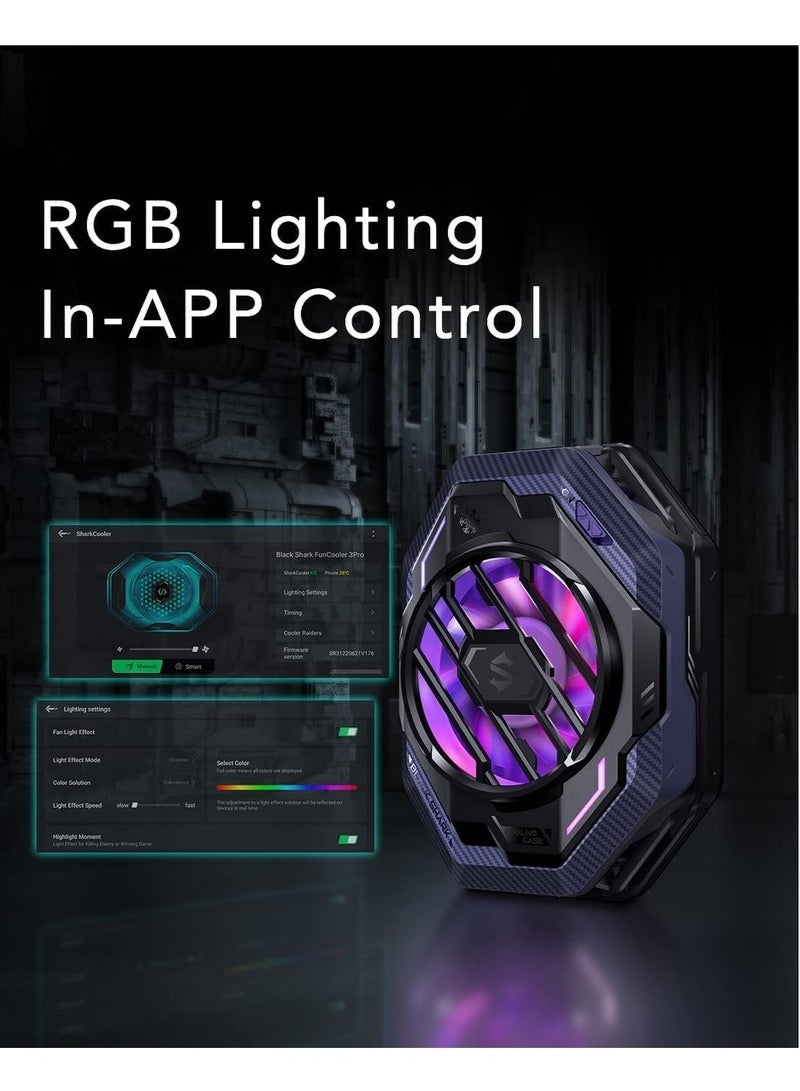 Arabest Black Shark Fun Cooler 3 Pro BR31 20W Powerful Cooling, Equipped With High-Speed Fan,Separated Cooling Structure,In-App Control, Adjust Fan Speed & RGB Lights & Universal Compatibility - Black - Image 2