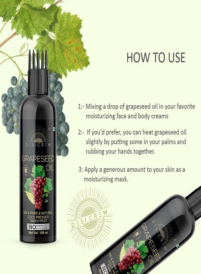 DESICREW Pure Grapeseed Oil with comb Applicator - Cold Pressed - For Hair Growth, Skin, Hair & Nail Care (100 ml) - Image 3