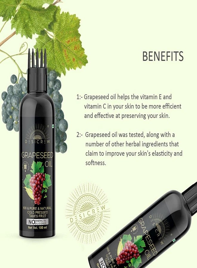 DESICREW Pure Grapeseed Oil with comb Applicator - Cold Pressed - For Hair Growth, Skin, Hair & Nail Care (100 ml) - Image 4