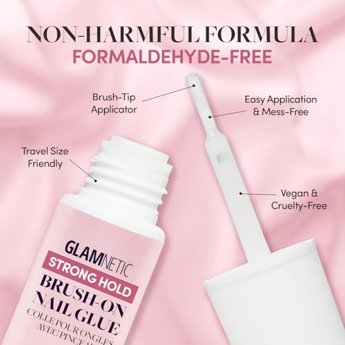 Glamnetic غلامنيتيك غراء أظافر قوي للغاية مع فرشاة تطبيق بدون فوضى مناسب للسفر نباتي متين يدوم طويلاً 24 أونصة سائلة - Image 5