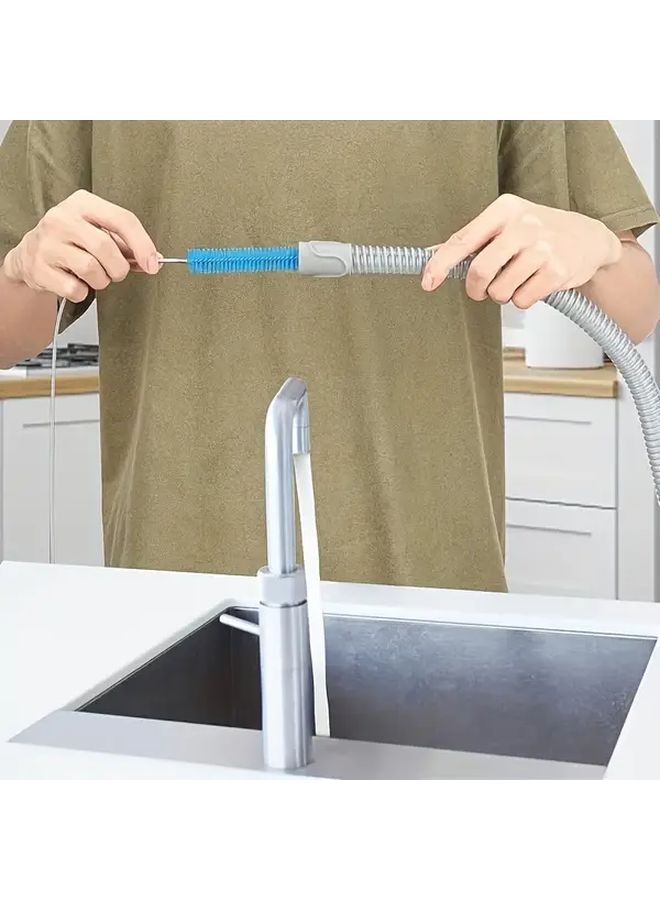 Blue Heavy Duty Stainless Steel Drain Brush with Flexible Long Handle - Image 3